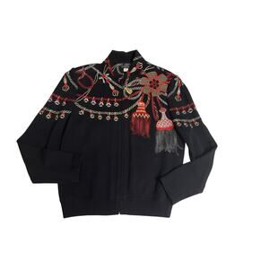 St. John Collection by Marie Gray Black Embroidered Knit Sweater Top SZ 4